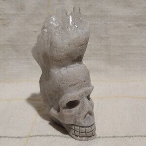 Carved Skull with Druse Quartz Crystal